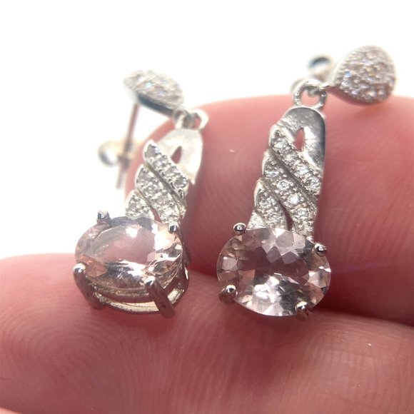 Morganite 2.35ct Platinum Finish Solid 925 Sterling Silver Earrings